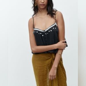 ZARA | Black Camisole with Shell Beaded Fringe Detail